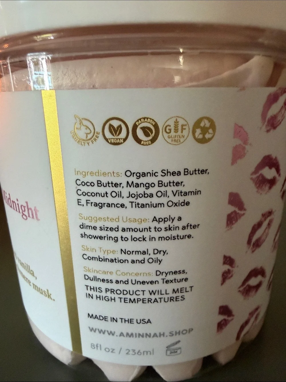AMINNAH Vanilla After Midnight Body Butter - Pink & White Swirl